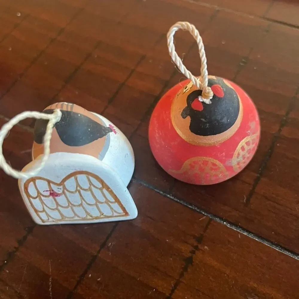 christmas ornaments devil and angel whimsy Mexico pottery